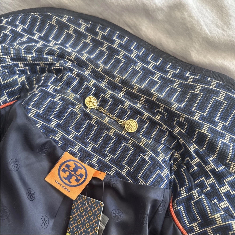 Tory Burch Navy Patterned Trench Coat NWT - Picture 10 of 12